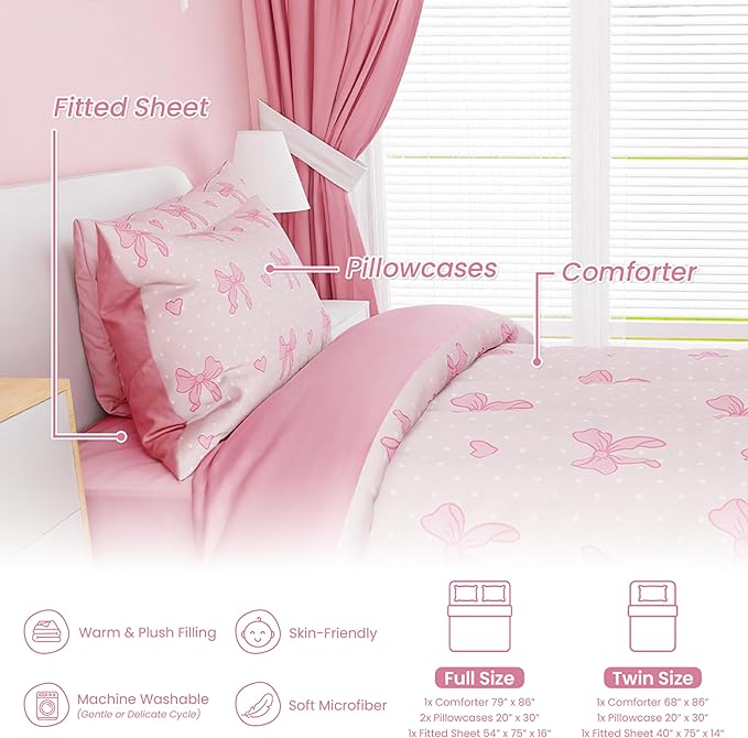 SANDJEST Bow Comforter Set Twin Size 68x86in - Image 3
