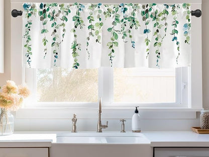 2 Pack Watercolor Green Leaves Window Valance - Image 2