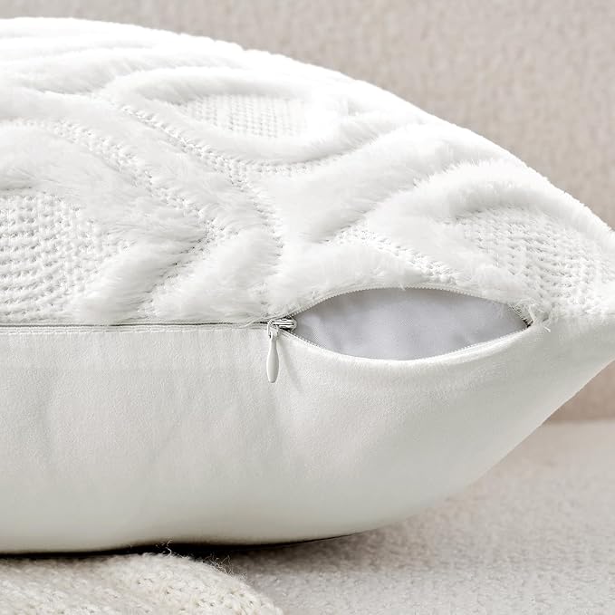 MIULEE Pure White Throw Pillow Covers 18x18 Inch, Soft Winter Plush Faux Wool - Image 4