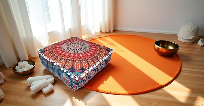 CRAFT KALA Large Hippie Mandala Meditation Floor Ottoman Pillow Cushion Pouf - Image 2