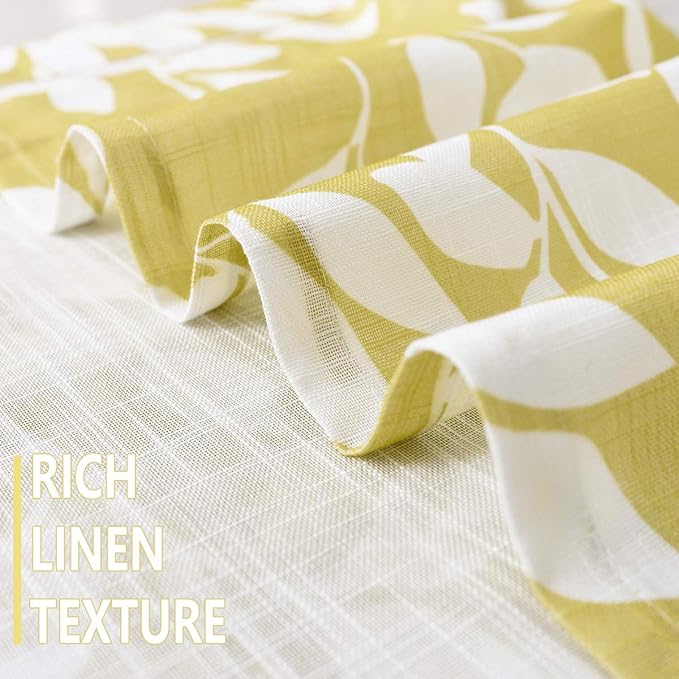 White Yellow Curtains for Living Room 84" Length Leaf Print Semi-Sheer Curtains - Image 4