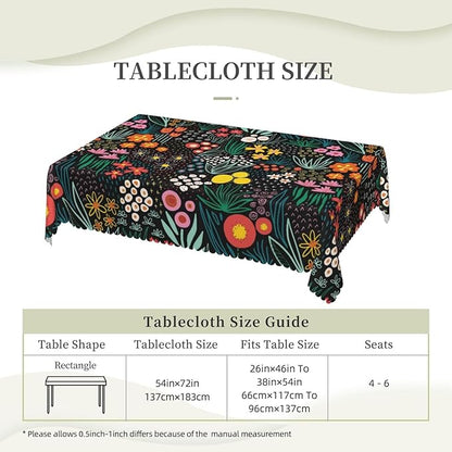 Colorful Flowers Tablecloth Floral Flower Field Black Meadow Herbs Leaves Table - Image 3