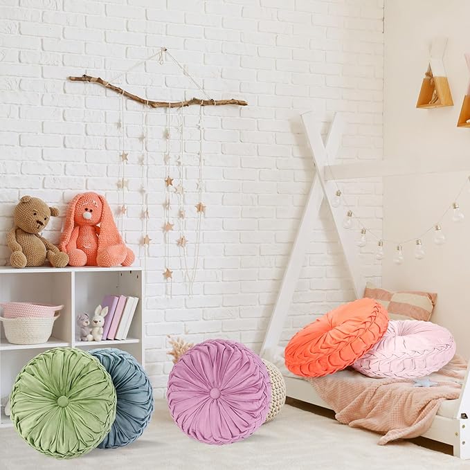 Yerliker 6 Pcs Floor Pillow Cushions 15inch Round Velvet Throw Pillows Colorful - Image 2