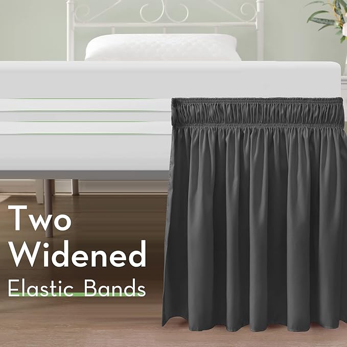 RIMELA Bed Skirt Wrap Around Elastic Dust Ruffles Solid Color Wrinkle and Fade - Image 5