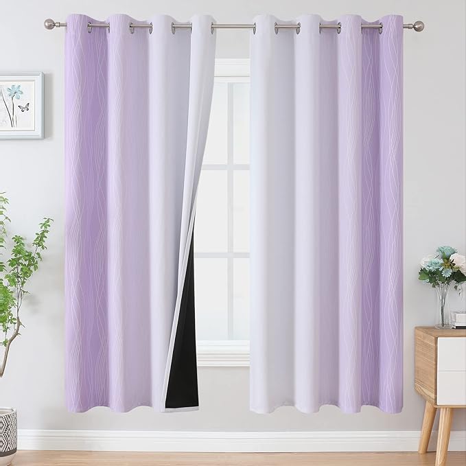 Estelar Textiler Lilac and Greyish White Gradient Blackout Curtains by ESTELARTEXTILER