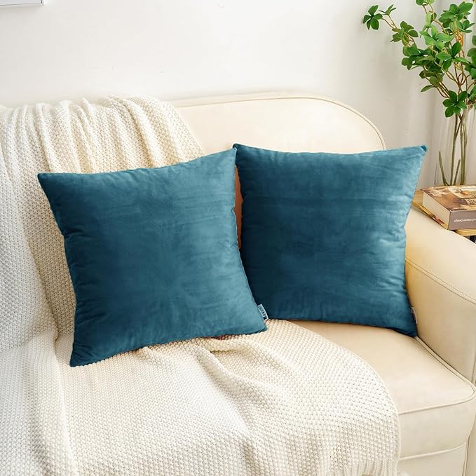 HWY 50 Ocean Blue Velvet Throw Pillow Covers 18x18 Inch - Image 7