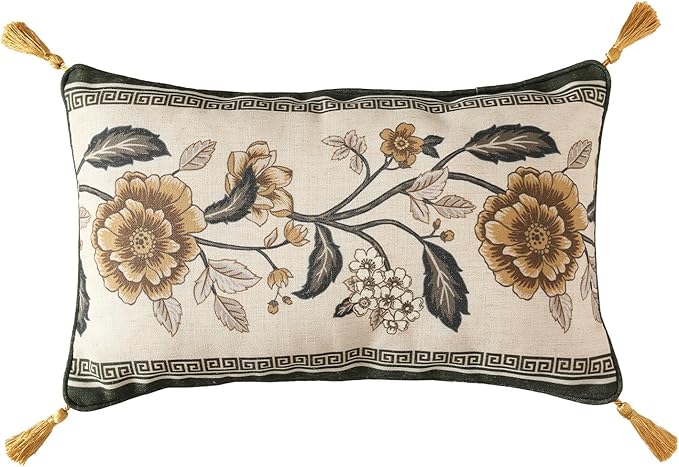 ISAENNE Design Linen Chinoiserie Rectangle Throw Pillow Covers 12"x20" by Isaennehomedecoration