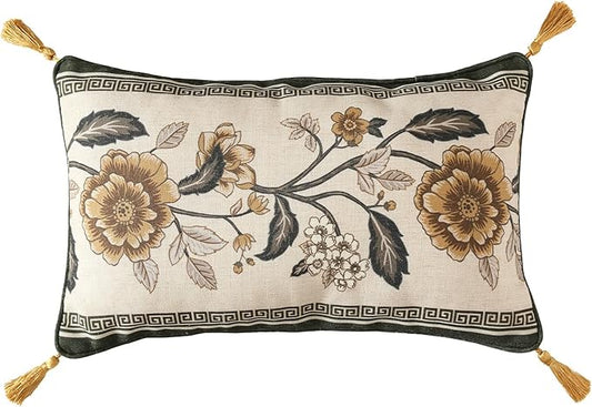 ISAENNE Design Linen Chinoiserie Rectangle Throw Pillow Covers 12"x20" by Isaennehomedecoration