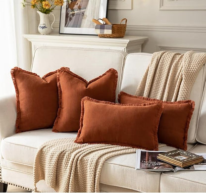 Set of 2 Decorative Fringe Throw Pillow Covers Chenille Pillow Covers Elegant - Image 5