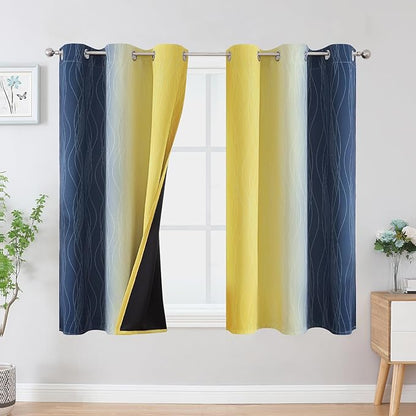 Estelar Textiler Navy Blue and Yellow Ombre Blackout Curtains 45 Inch Length 2 by ESTELARTEXTILER
