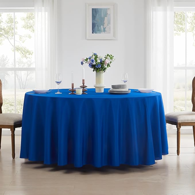 Round Tablecloth 132 Inch 2 Pack Royal Blue Tablecloths Washable Decorative - Image 3