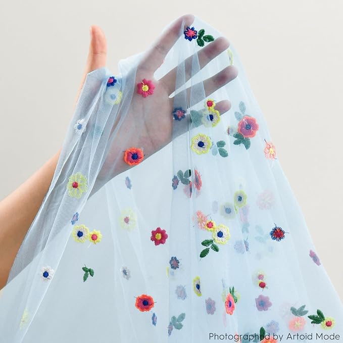 Artoid Mode Blue Embroidery Daisy Spring Gauze Table Runner 59x120 Inch 10FT - Image 6