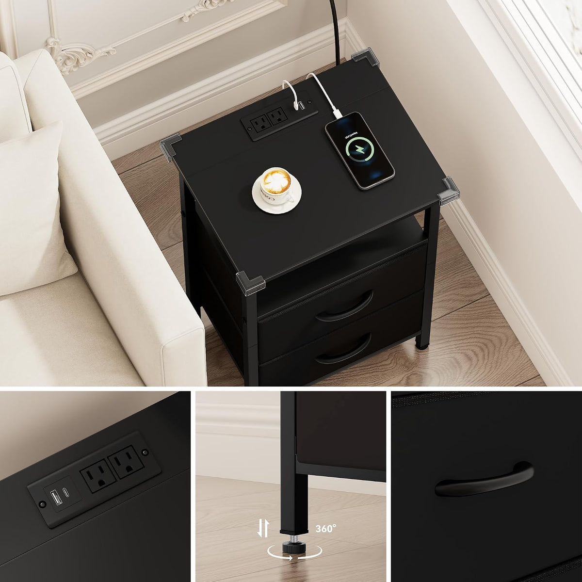 vagusicc nightstands set of 2, bedside tables with, package contents