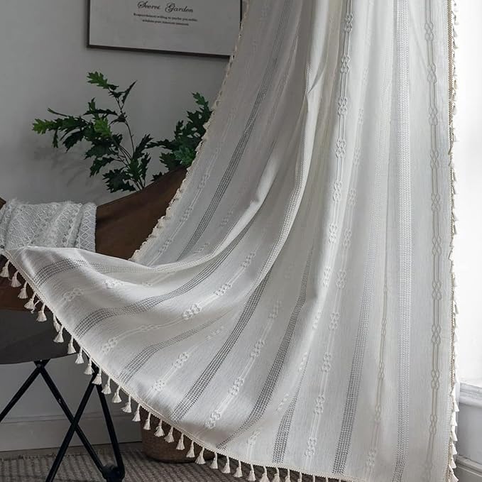 ColorBird White Curtains Boho Drapes 63 Inch Length by ColorBird