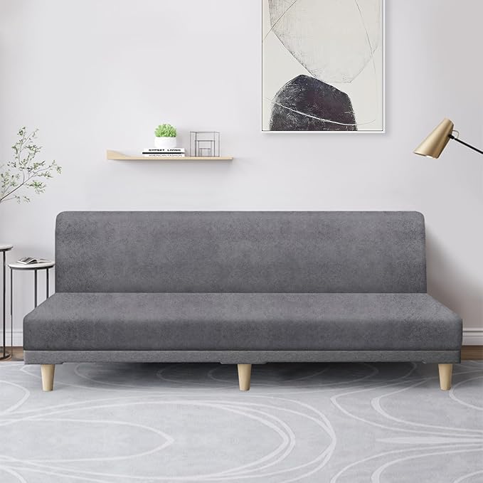 molasofa Leather Like Stretch Futon Slipcover Armless Futon Bed Sofa Cover - Image 3