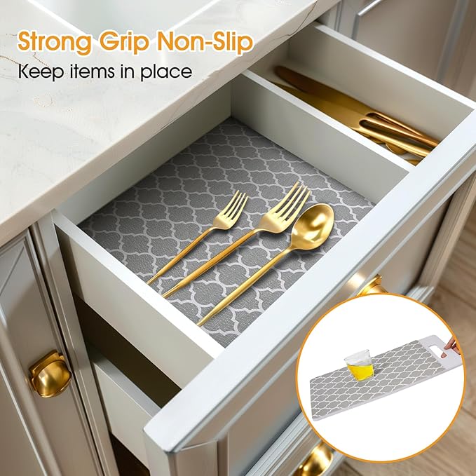Shelf and Drawer Liner for Kitchen Cabinets Non-Adhesive, Strong Grip Non-Slip - Image 2