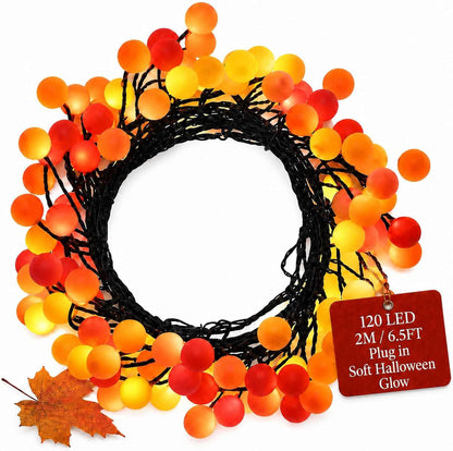 QBIS Halloween Lights, Orange Yellow Red, 120 Berry Cluster Lights,6.5ft