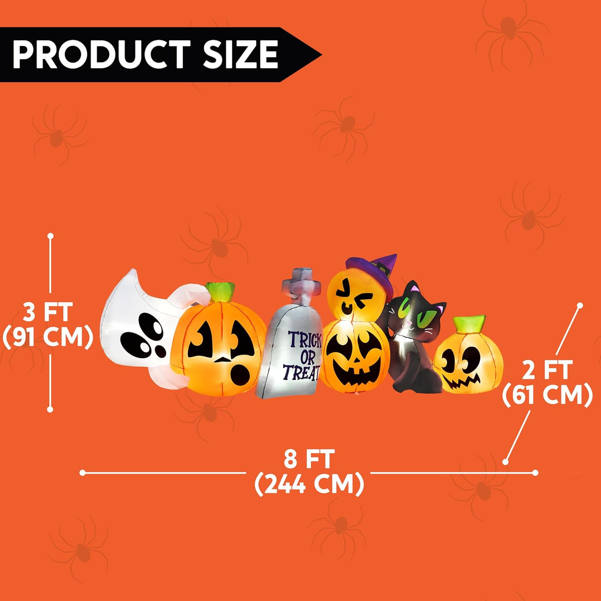 Joiedomi 8 FT Long Halloween Inflatables Outdoor Decoration, Halloween Blow Up Decorations Outside Inflatable Pumpkin Ghost Cat Tombstone with LEDs for Yard Decor