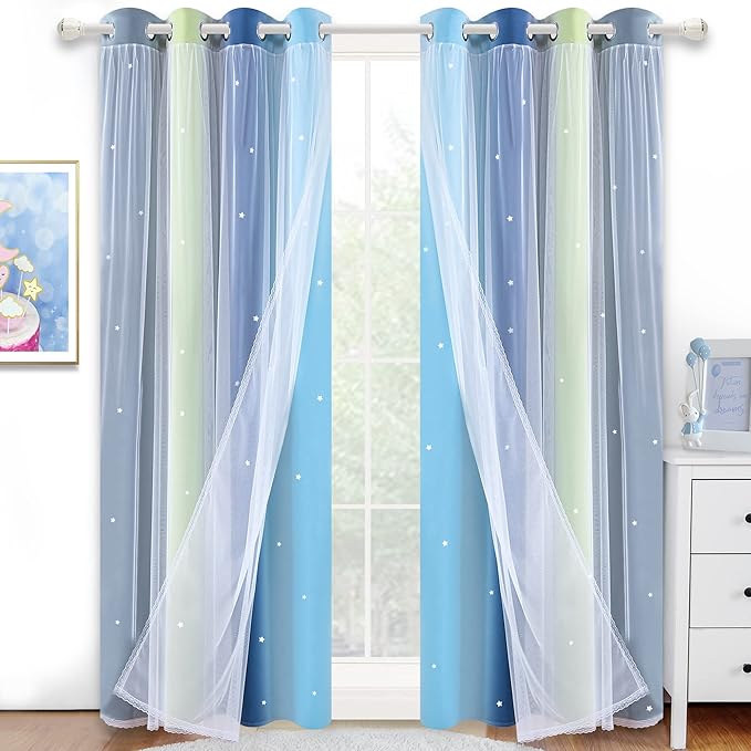 Kinryb Nursery/Kids/Girls Room Star Cut Out Blackout Rainbow Curtain by Kinryb