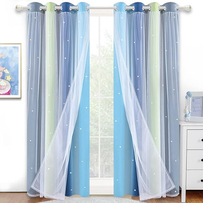 Kinryb Nursery/Kids/Girls Room Star Cut Out Blackout Rainbow Curtain by Kinryb