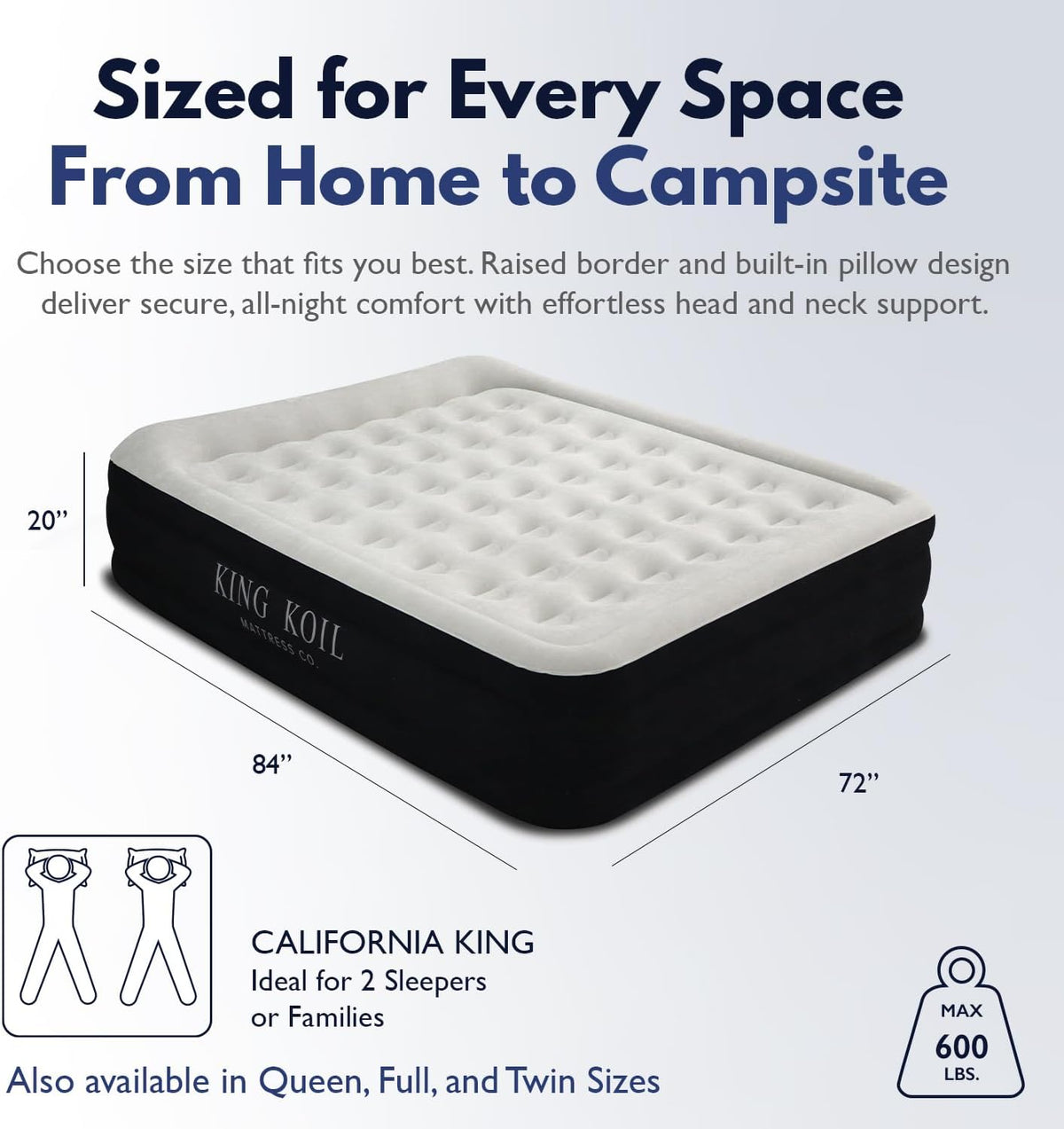 king koil california king air mattress with built-in on a desk or shelf