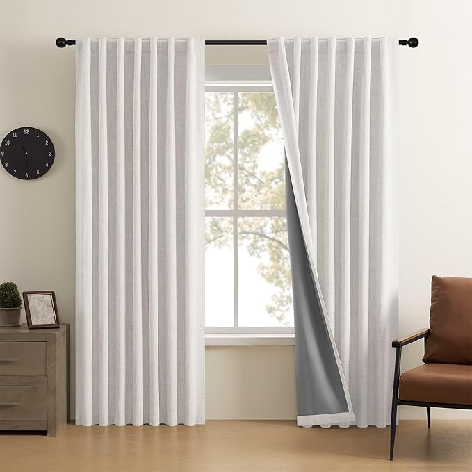 CUCRAF Linen 100% Blackout Curtains 72 Inch Length 2 Panels Set, Back Tab and by CUCRAF