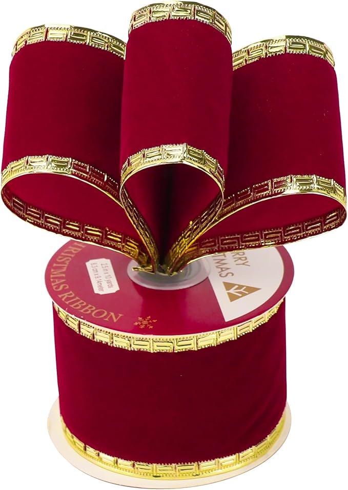 MEEDEE Burgundy Velvet Ribbon 2.5 Inch Dark Red Christmas Ribbon 10 Yards - Image 7