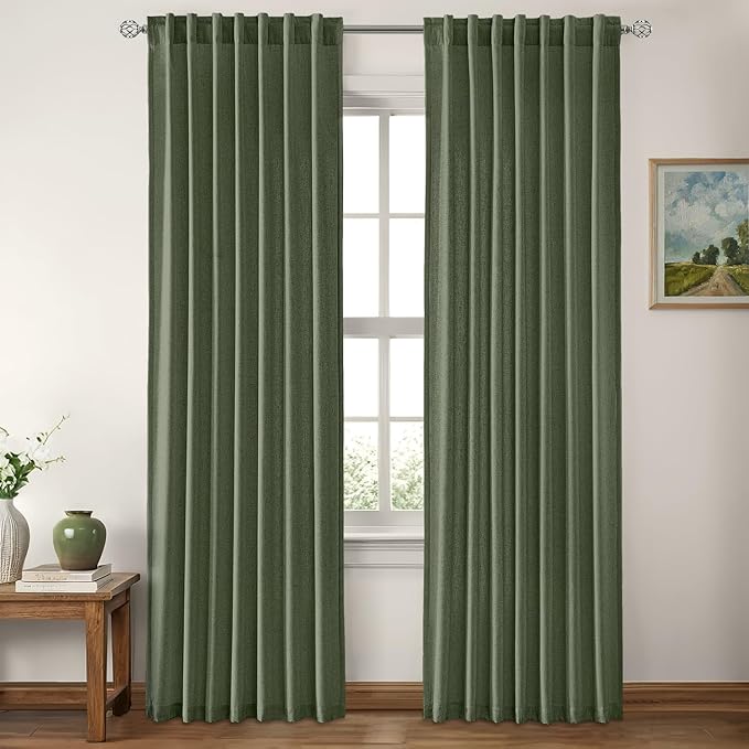 MIULEE Non-See-Through Privacy Linen Curtains 2 Panels, Olive Green Light - Image 2