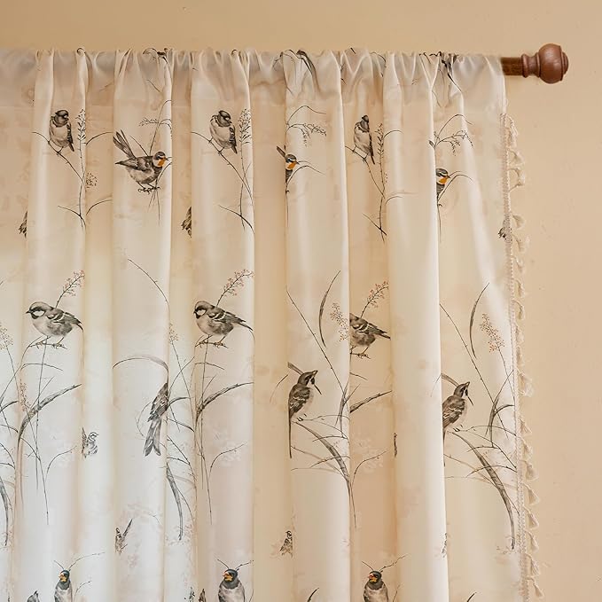 ENJOYBRIDAL Bird Patterned Curtains 84 Inches Semi Sheer Living Room Drapes - Image 2