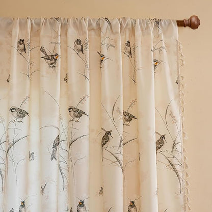 ENJOYBRIDAL Bird Patterned Curtains 63 Inch Long Semi Sheer Living Room Drapes - Image 2