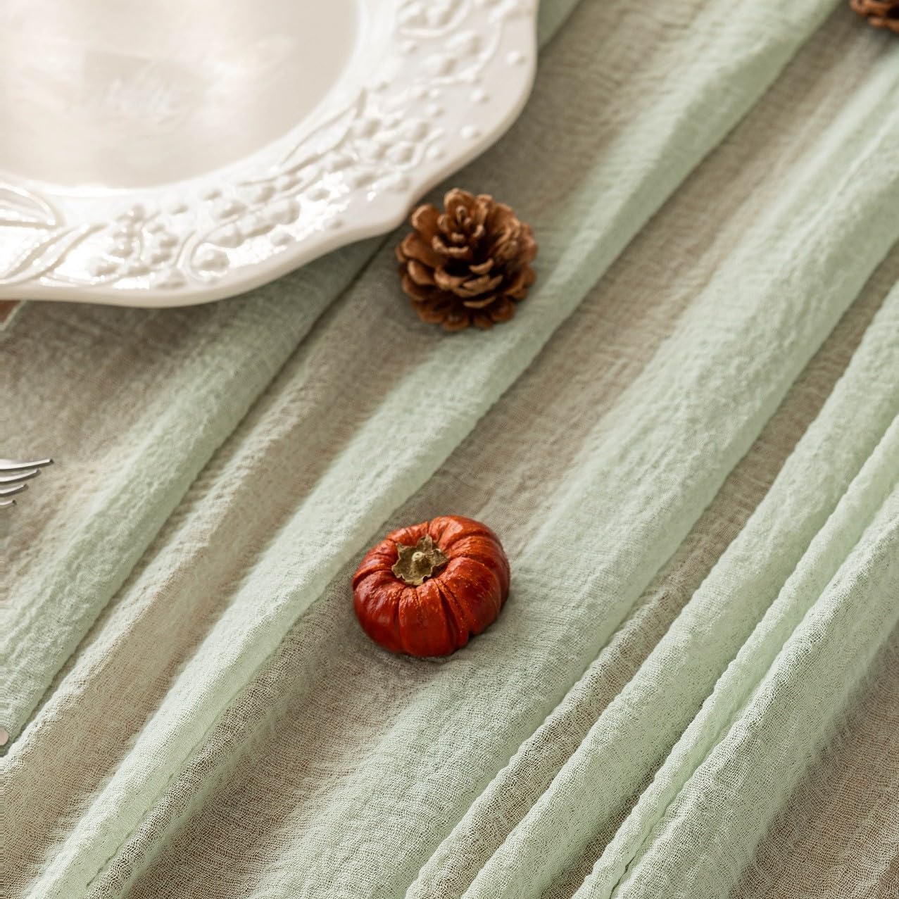Keketoarrange Sage Green Table Runner Cheesecloth 120 Inch 10 FT Rustic Boho Cheese Cloth Table Runner for Wedding Baby Shower Bridal Shower Sheer Gauze Centerpiece Summer Boho Home Decorations