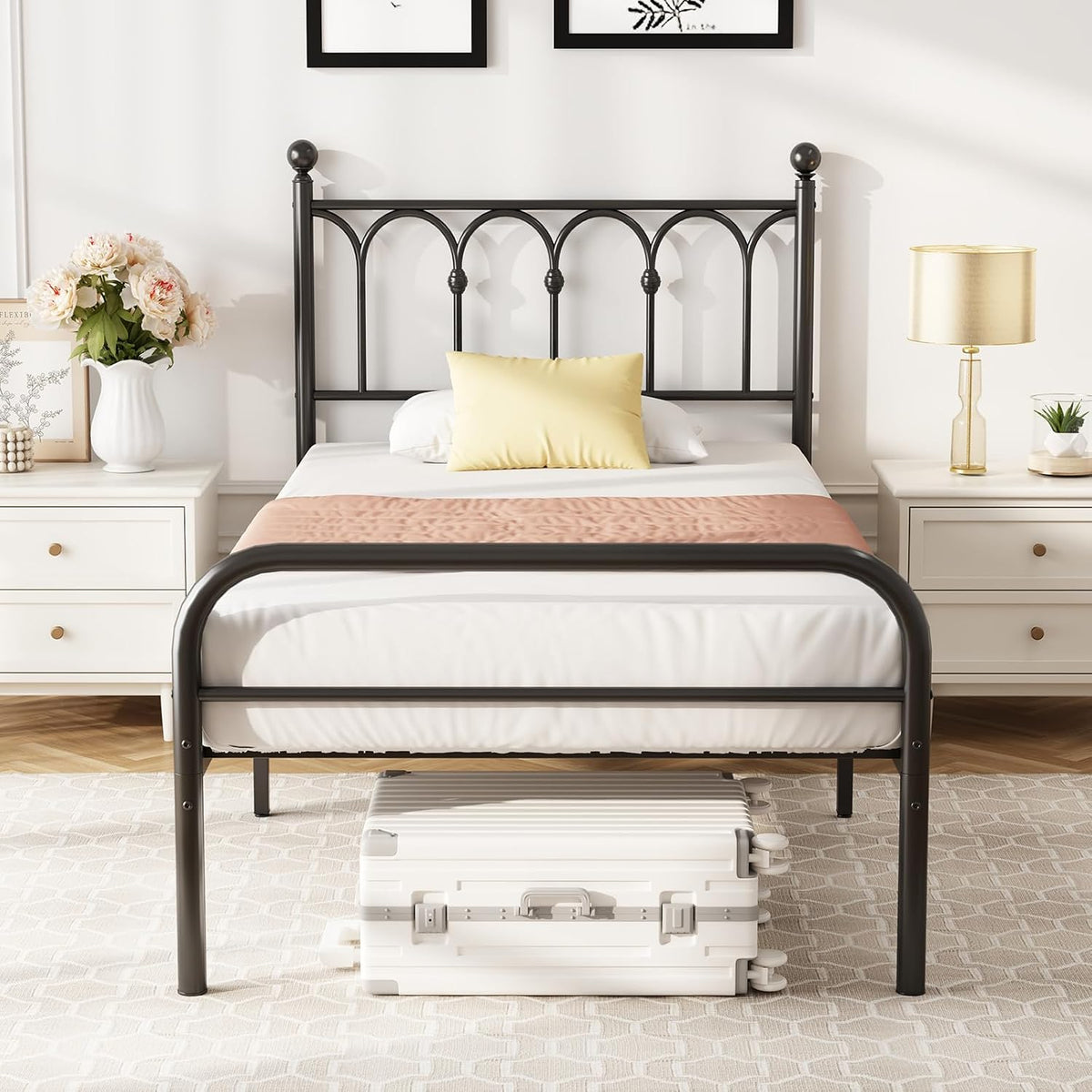 dumos twin bed frame, heavy duty metal platform, main product view