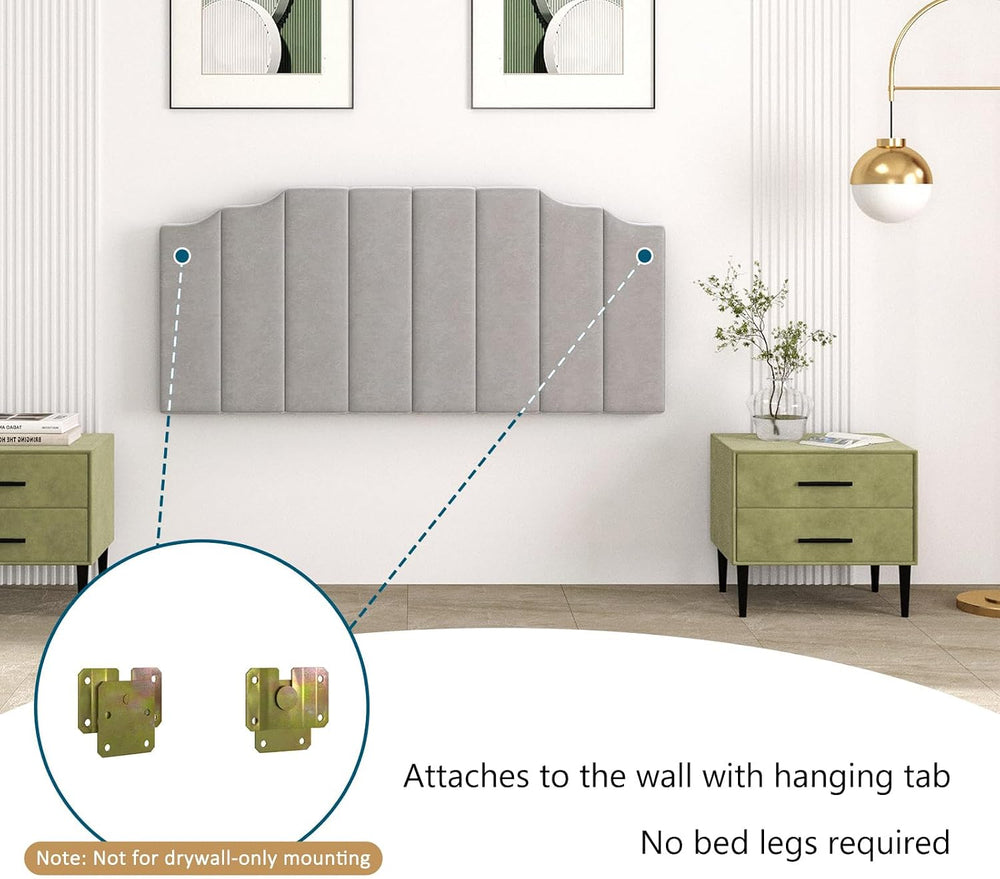 Befurtori Queen Size Headboard Only, Velvet Wall Mount Headboard Light Gray