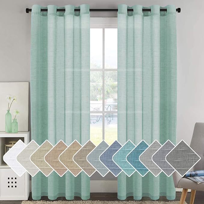 H.VERSAILTEX Linen Curtains Nickel Grommet Natural Linen Semi-Sheer Curtains 2 by HVERSAILTEX