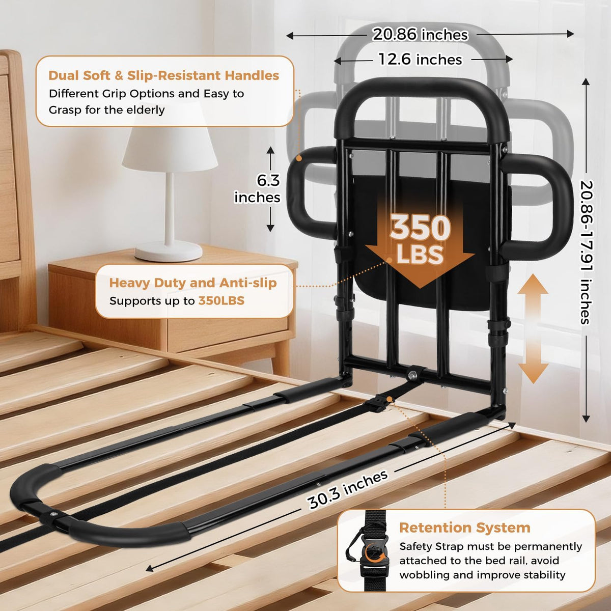 heavy duty bed rail for elderly adults with, close-up detail