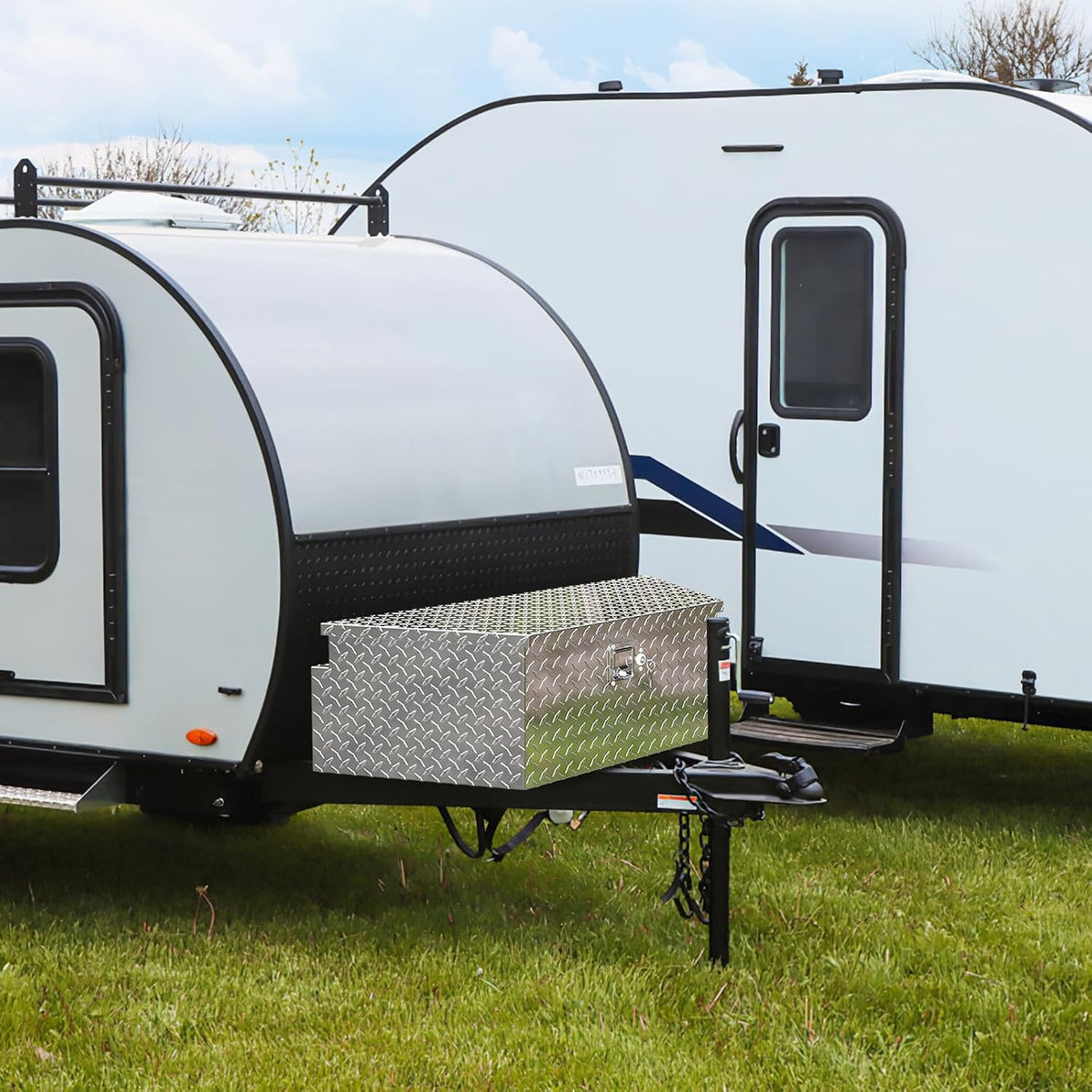 tuffiom 39" aluminum trailer tongue box, heavy duty, front angle view