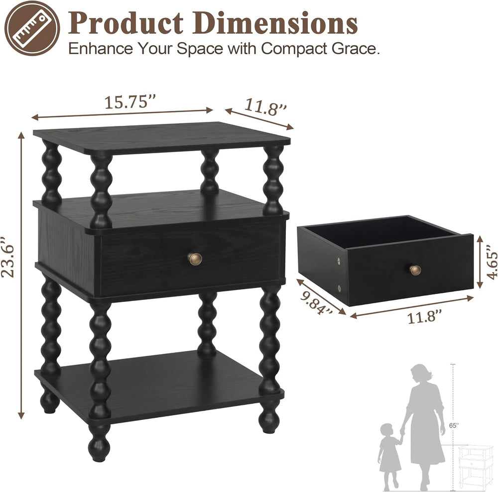 AWASEN Black Nightstand, Bed Side Table Bedroom with Drawer, End Table