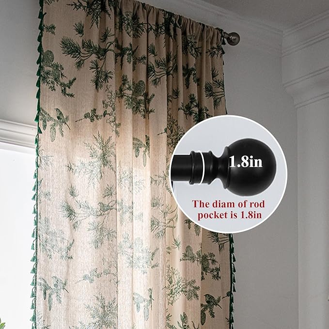 Bohemian Curtains with Tassel Green Semi-Blackout Drapes 63 Inch Length Cotton - Image 2