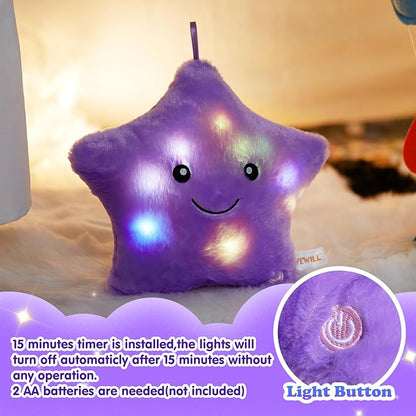WEWILL 9'' LED Twinkle Star Soft Plush Pillow Toys Glowing Stuffed Star Light - Image 2