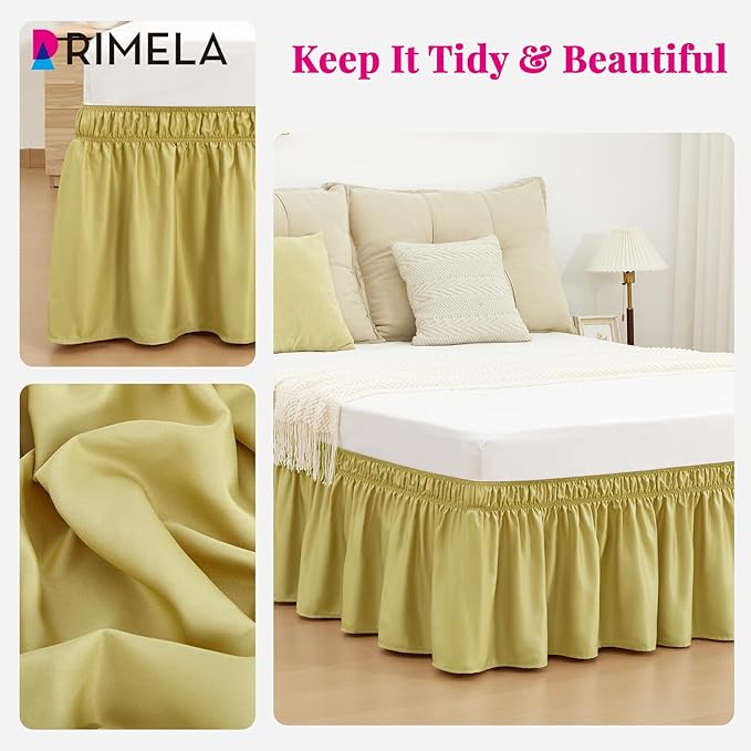 RIMELA Bed Skirt Queen Size Champagne Green 15 Inch Drop, Wrap Around Elastic - Image 7