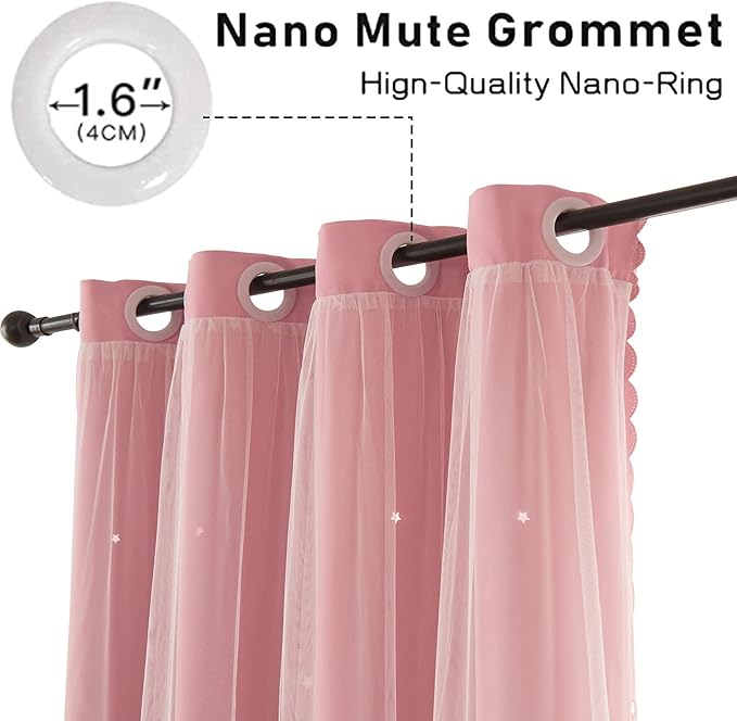 Pink Blackout Curtains for Girls Bedroom Cute- Aesthetic Star Cutout Double - Image 2