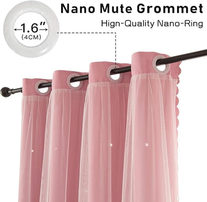 Pink Blackout Curtains for Girls Bedroom Cute- Aesthetic Star Cutout Double - Image 2