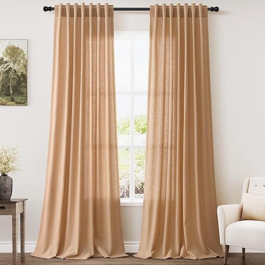 Extra Long Curtain 108 Inches Long 2 Panels Set Back Tab Camel Linen Drapes by Nanspring