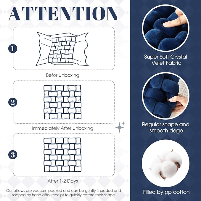 Wenqik 2 Pcs Knot Pillows Square Knotted Plush Throws Soft Accent Pillows - Image 2