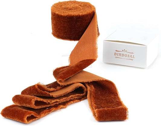 Copper Velvet Ribbon 1.5 inch Copper Frayed Velvet Ribbon Raw Edge Ribbon by DINDOSAL