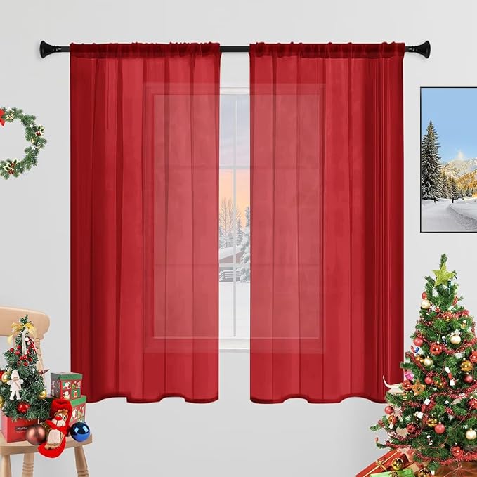 Sheer Curtains 72 Inches Long 2 Panels, Rod Pocket Short Curtain by laseniewa