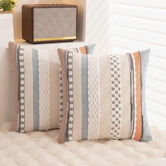 Boho Throw Pillow Covers 18x18 Set of 2 Farmhouse Decorative Cushion Case - Image 4