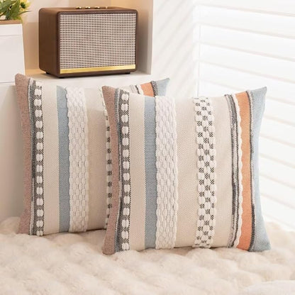 Boho Throw Pillow Covers 18x18 Set of 2 Farmhouse Decorative Cushion Case - Image 4