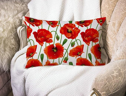 Solekla Red Poppy Flowers Waist Lumbar Cotton Linen Throw Pillow case Cushion - Image 3