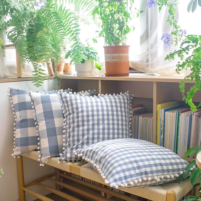 HOPLEE Farmhouse Light Blue Pillow Covers 24x24 Buffalo Check Pillows Covers - Image 9